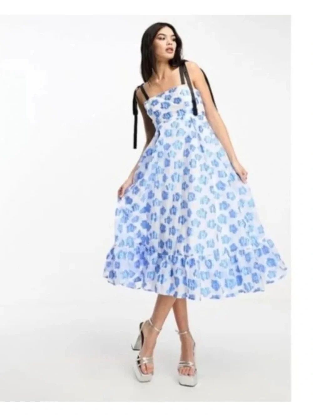 Sister Jane bow strap jacquard midi dress $275